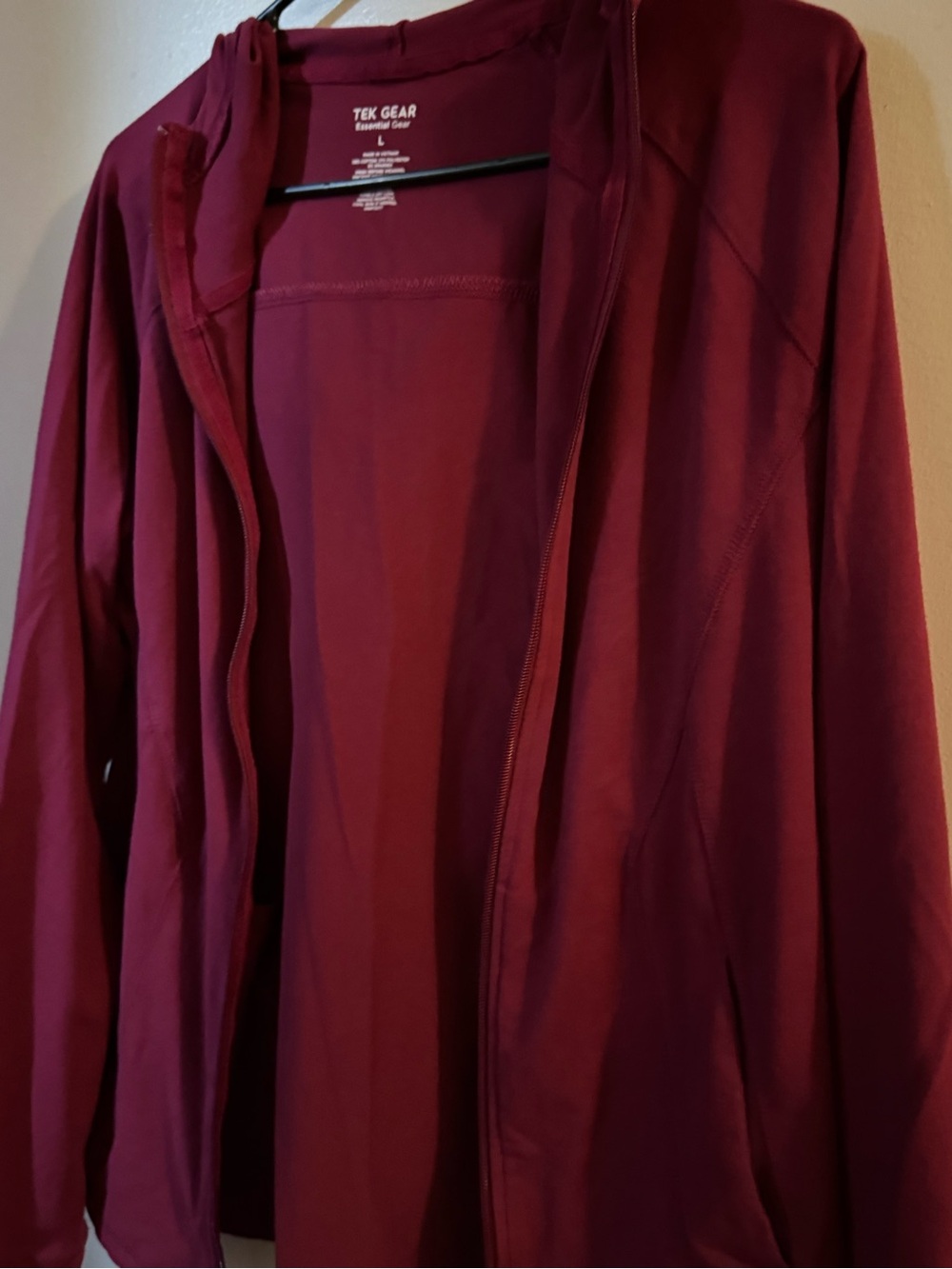 tek gear women's burgundy full-zip hooded utility jacket